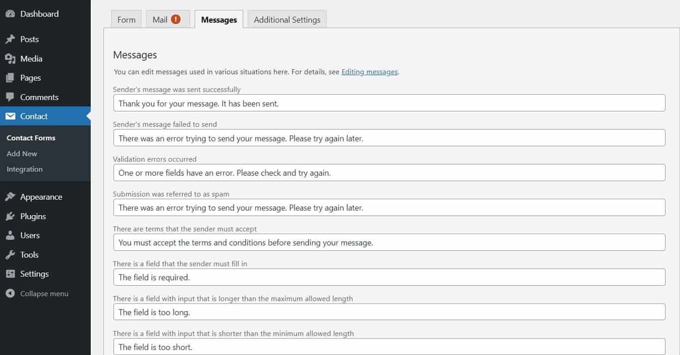 wordpress contact form page