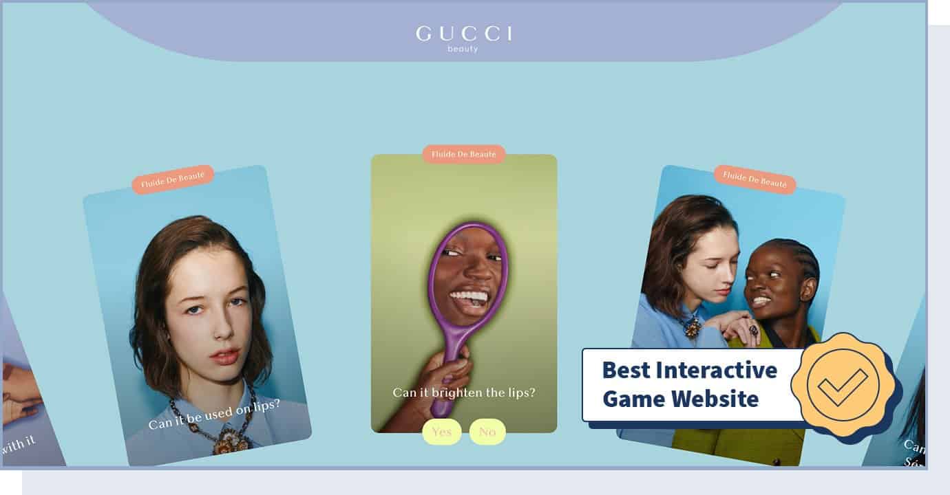 Gucci beauty foundation website with badge that says "best interactive game website"