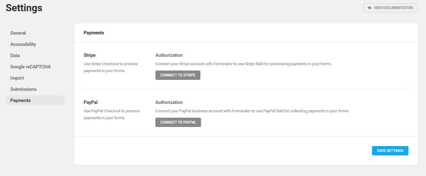 forminator payment settings