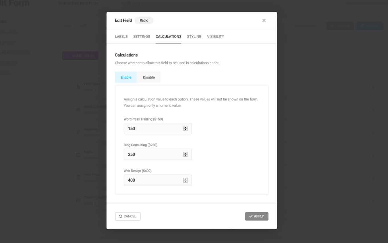 include numeric values for price calculation