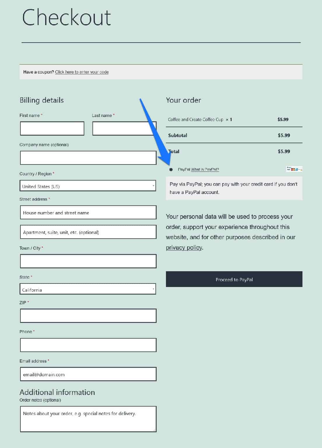 payment methods on wordpress checkout