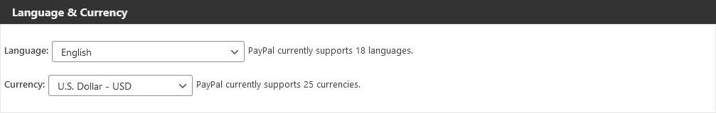 paypal buy now button plugin language and currency settings