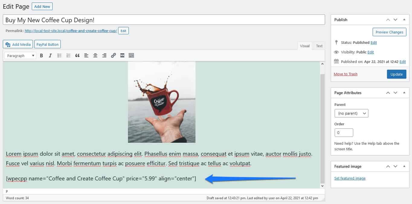 paypal buy now button plugin shortcode in editor