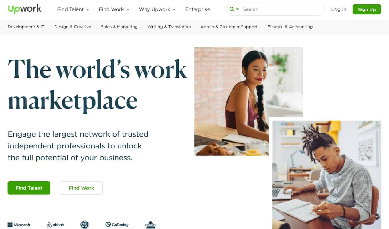 UpWork homepage