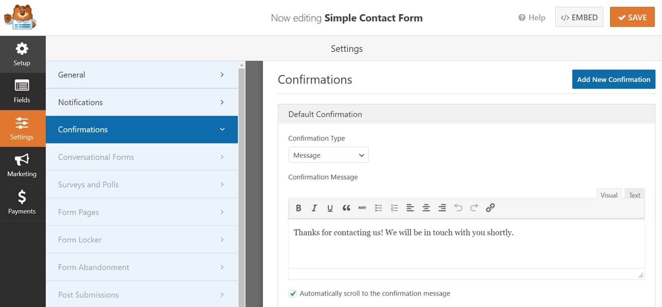 WPForms confirmations