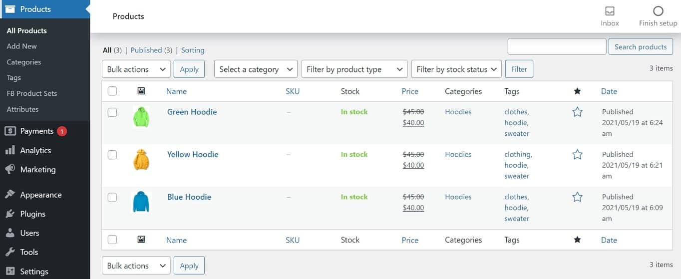 woocommerce products