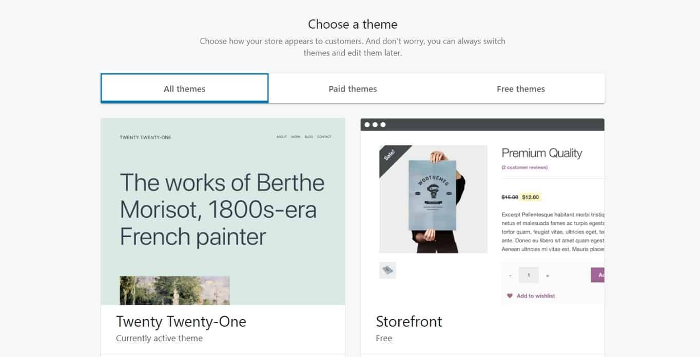 WooCommerce choose theme