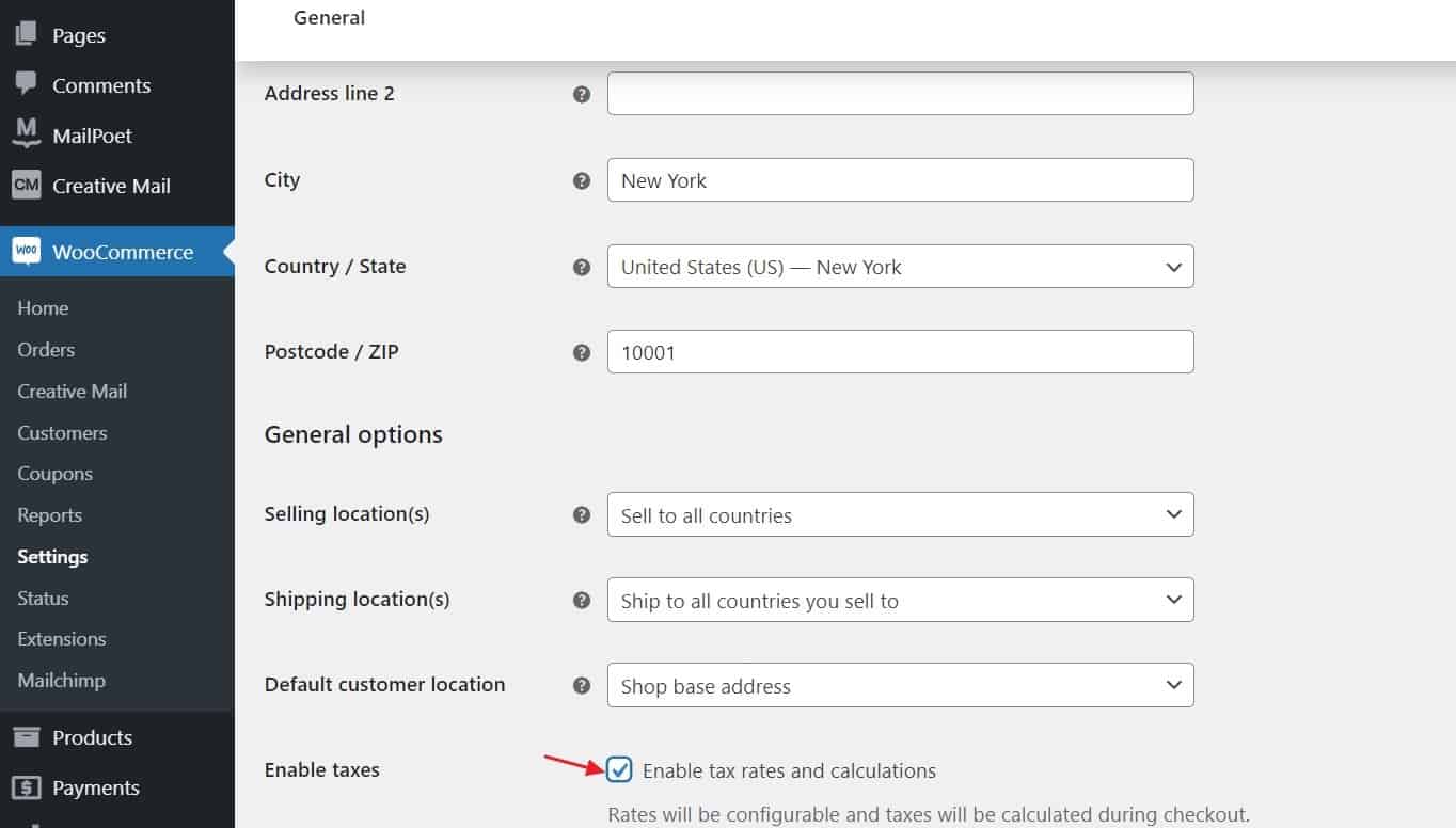 WooCommerce enable taxes