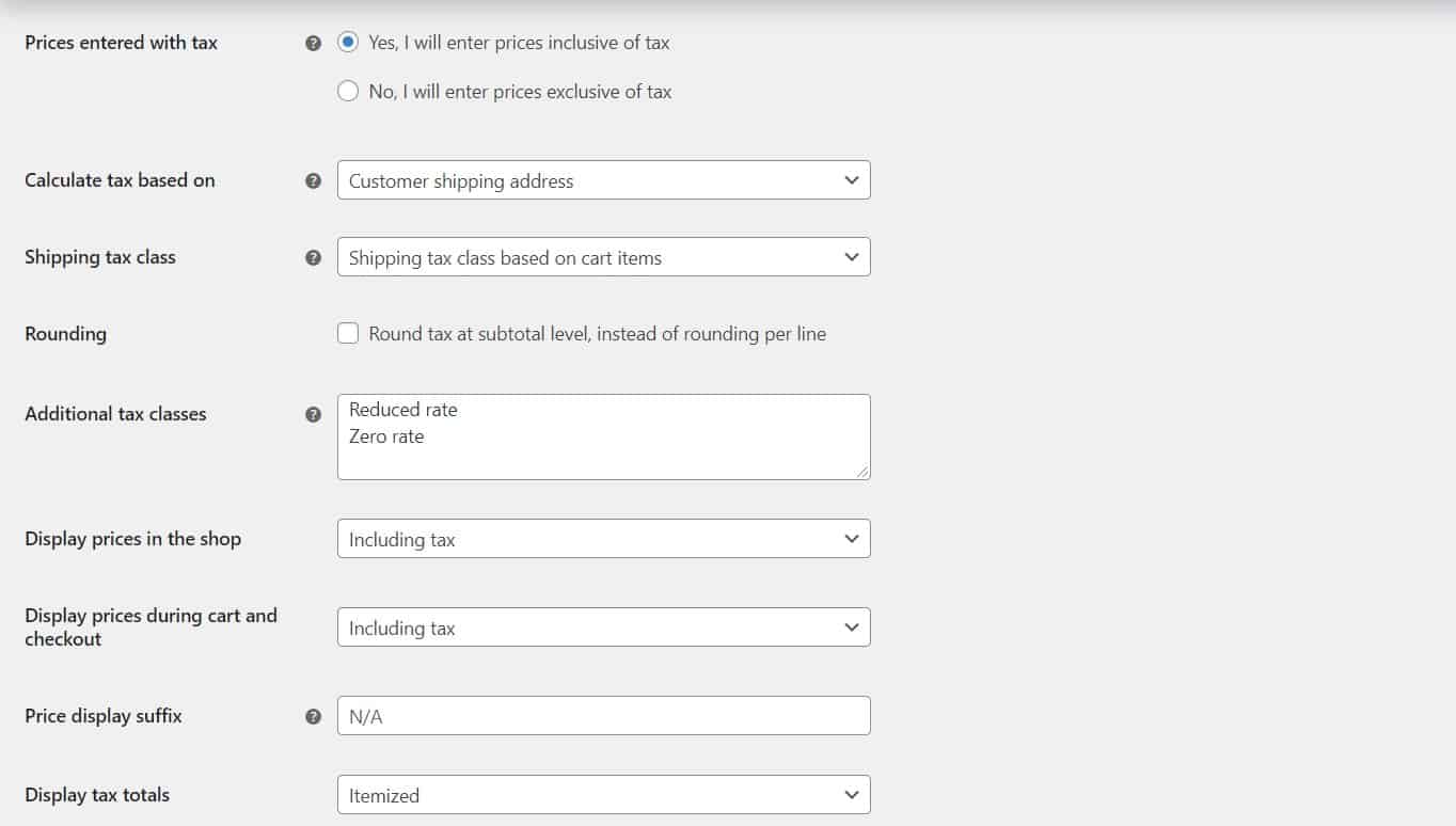 WooCommerce tax configuration