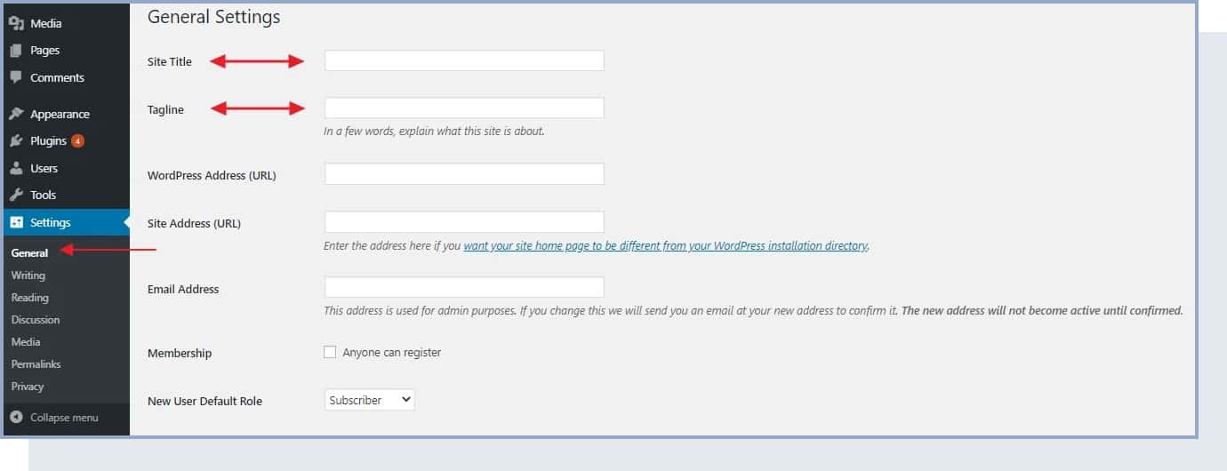 WordPress general settings