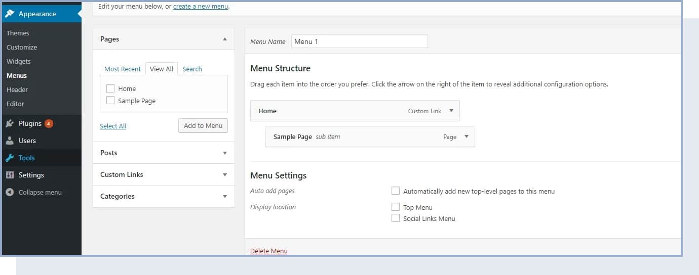 WordPress how to create a menu