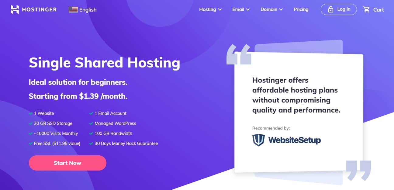Hostinger landing page