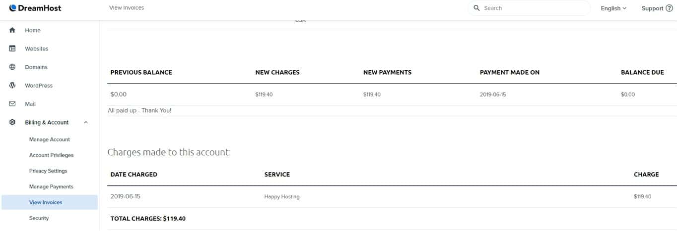 DreamHost shared hosting billing