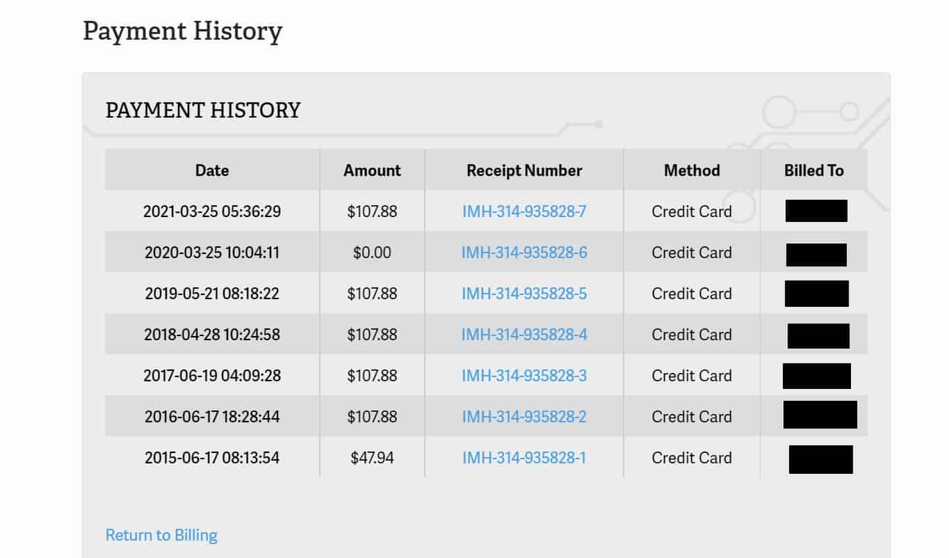 InMotion shared hosting billing