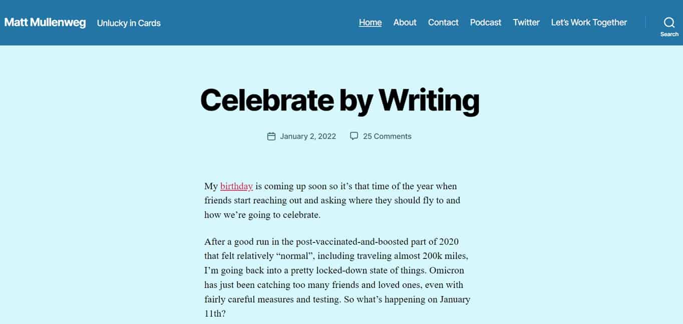 Other types of websites to build are blogs. This example is of Matt Mullenweg’s blog.