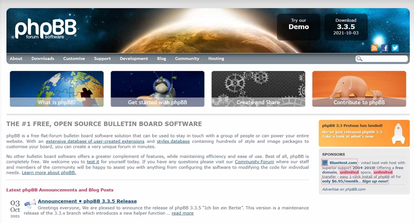 The phpBB forum program’s website.