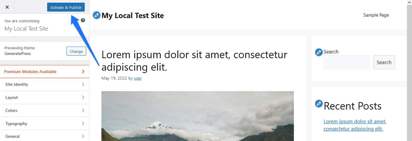 activate and publish wordpress theme from live preview