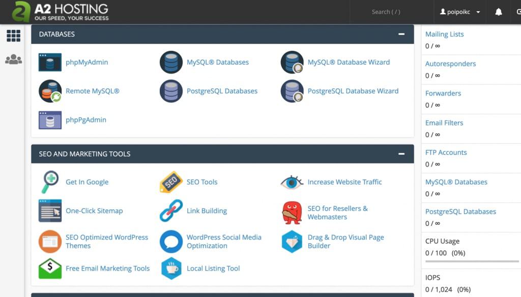 A2 Hosting’s cPanel.