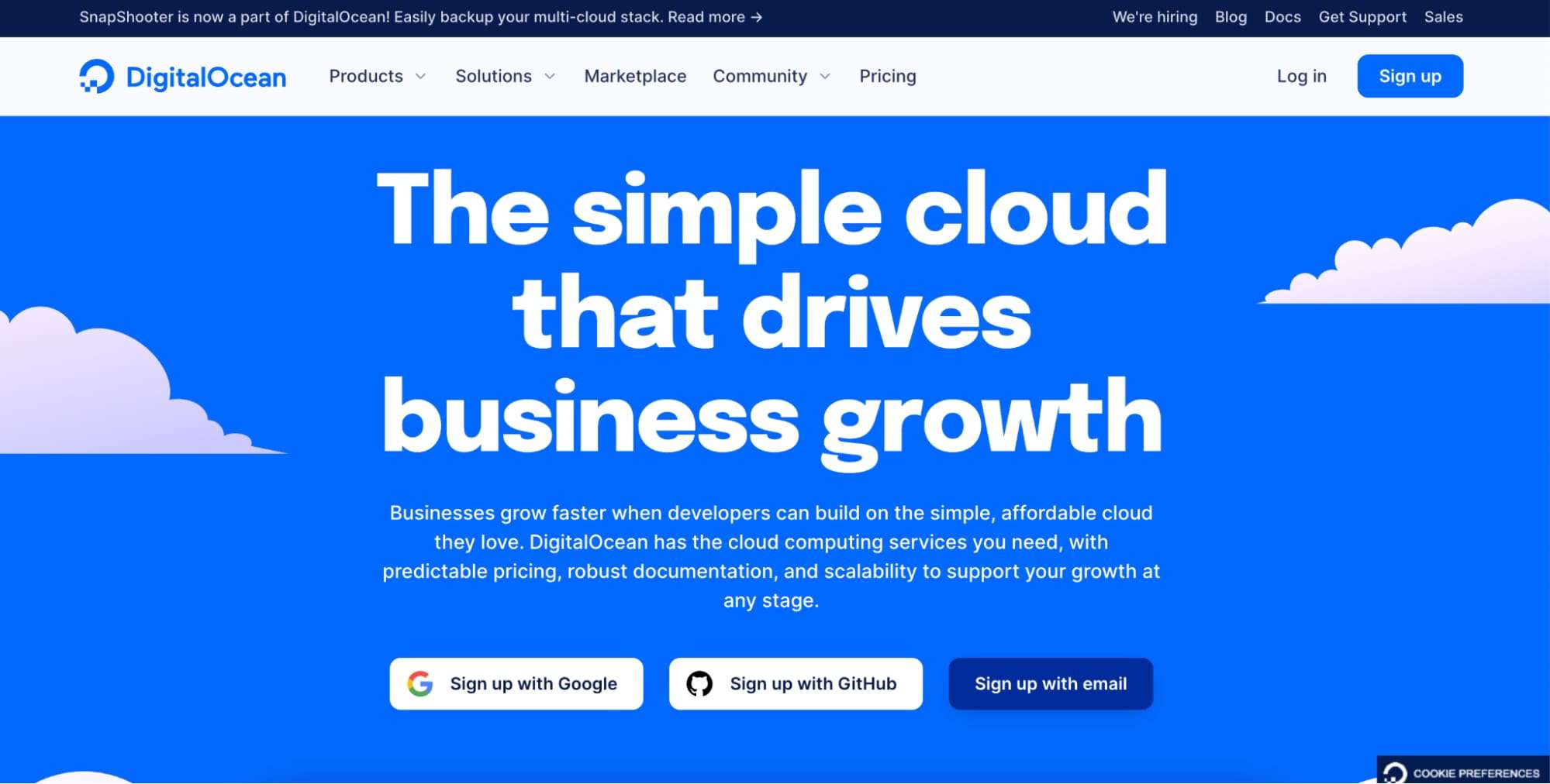 DigitalOcean web hosting mainly targets developers, as is clear from its landing page. 