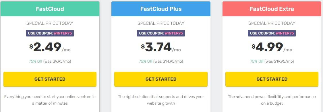 FastComet’s shared hosting plans pricing.