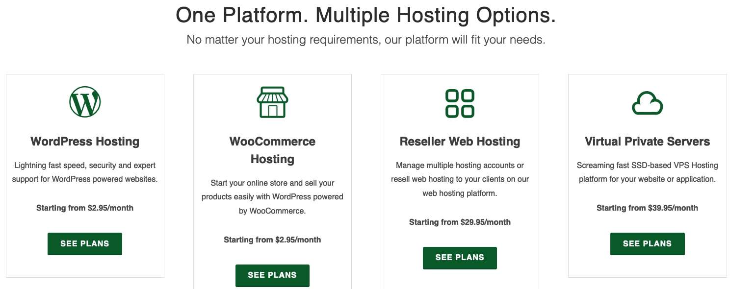 GreenGeeks hosting options 