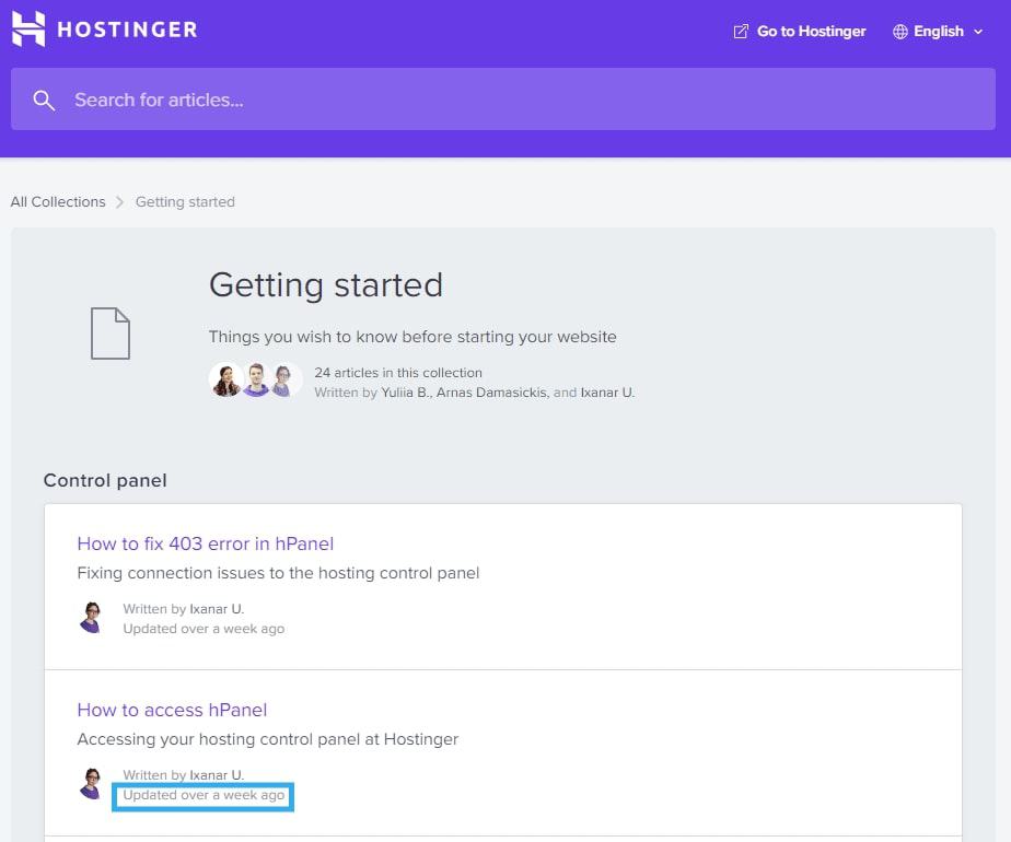 Hostinger’s knowledge base.