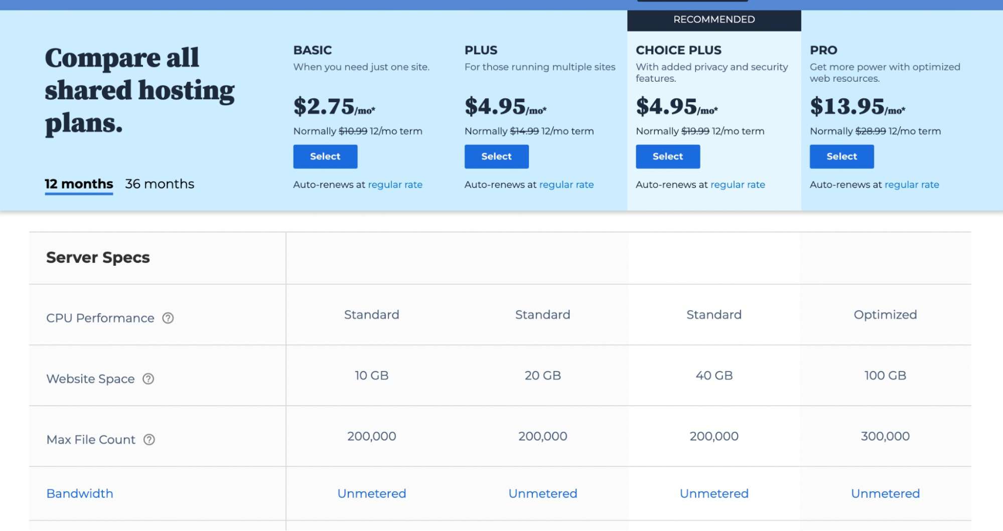 compare all the different hosting plans in our Bluehost review.