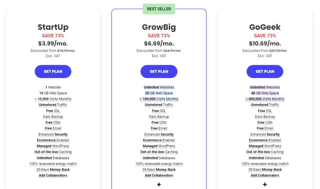 SiteGround’s shared hosting plans pricing.