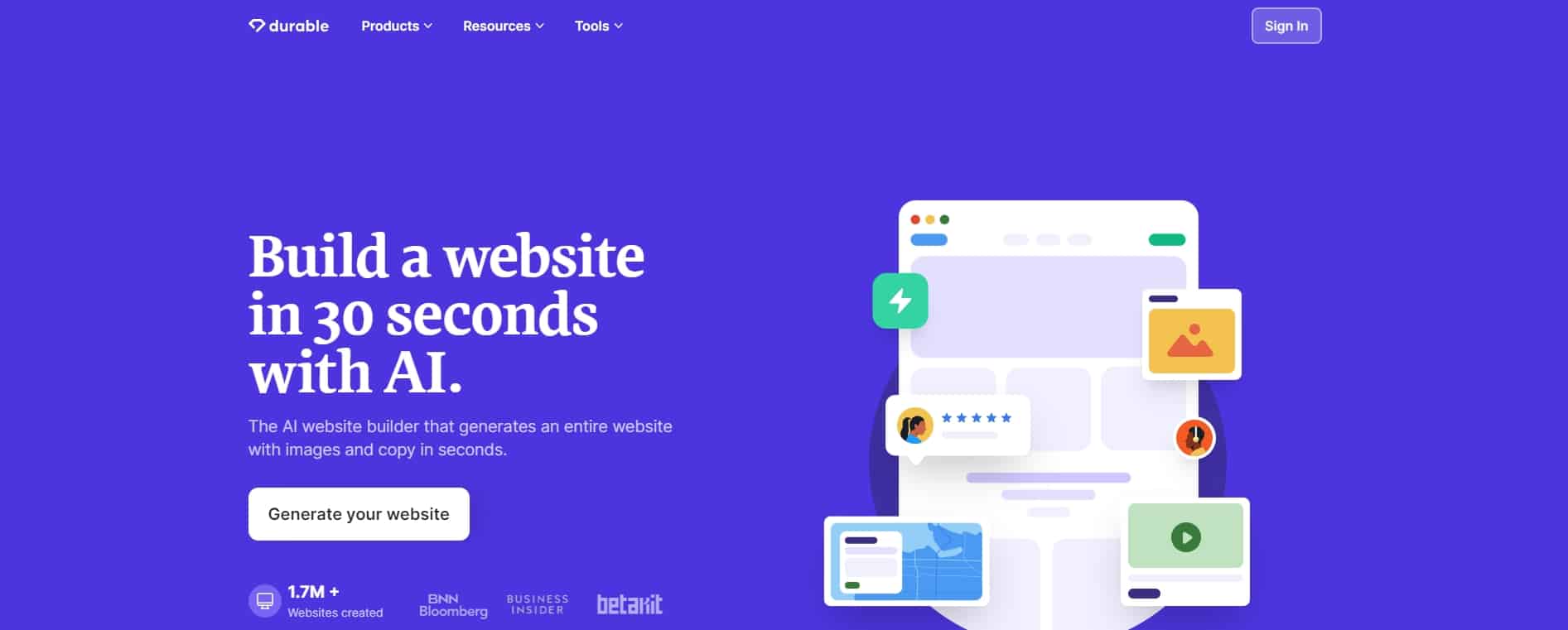 Durable ai website builder homepage