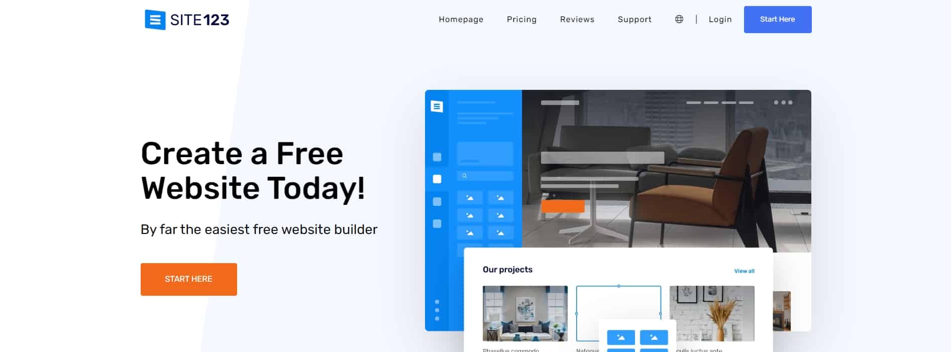 Site123 ai website builder homepage