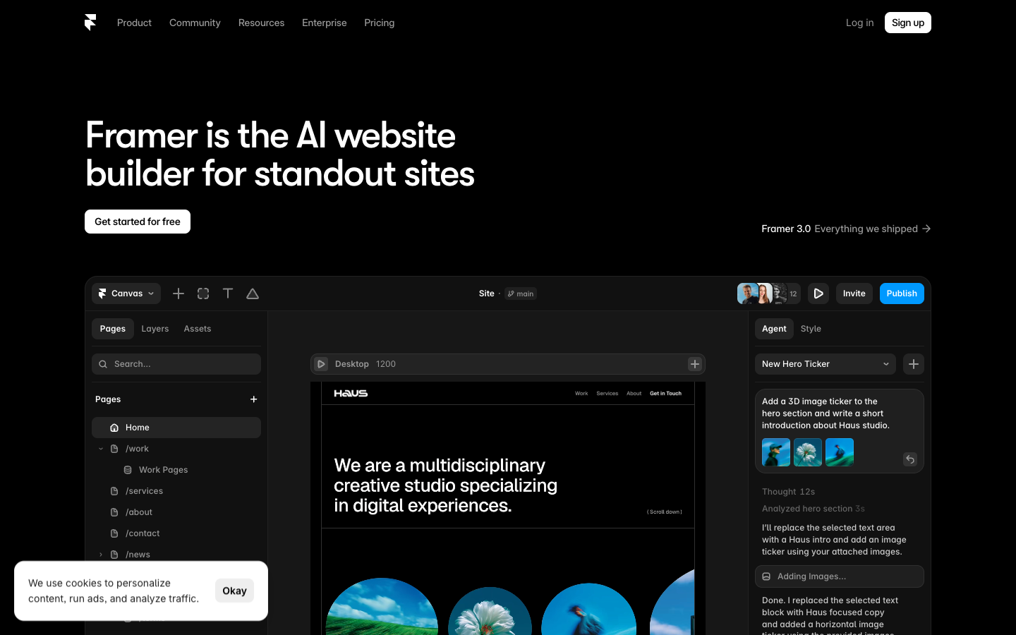 The Framer homepage in 2026.