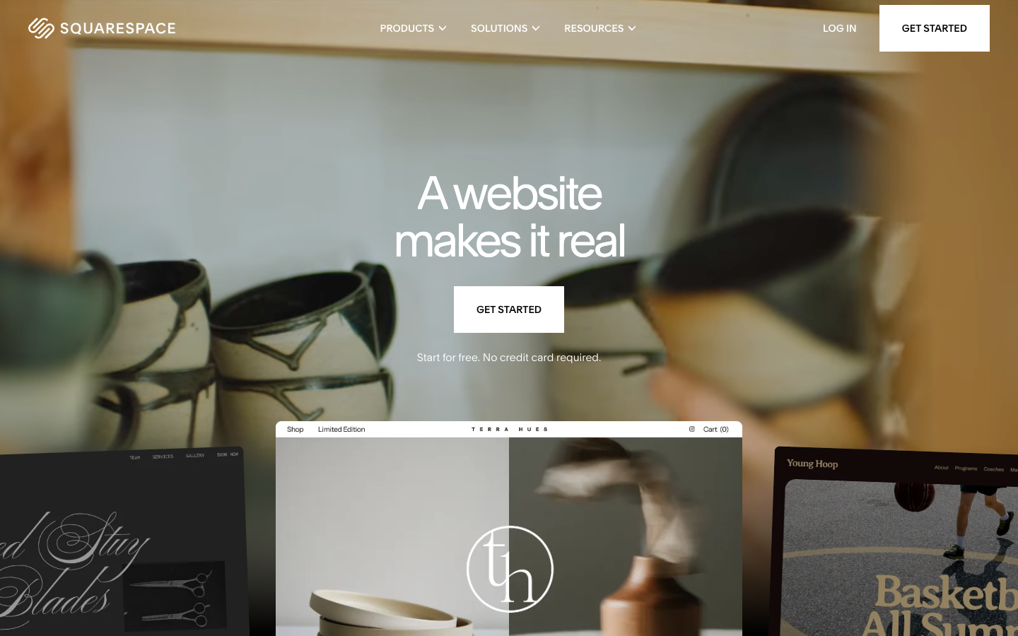 The Squarespace website builder homepage in 2026.