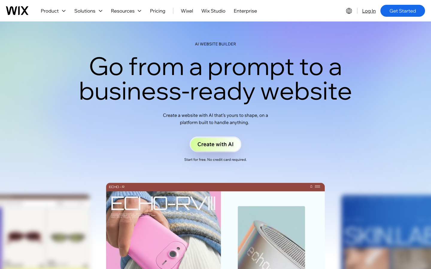 Wix AI website builder homepage: go from a prompt to a business-ready website