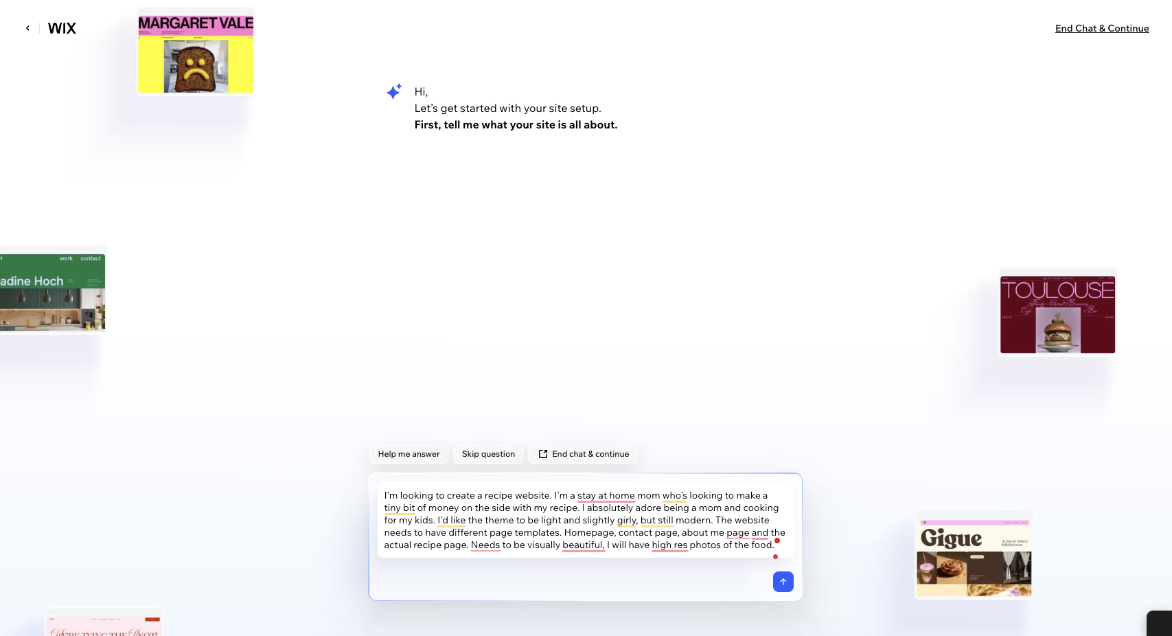 Describing your site to the Wix AI assistant