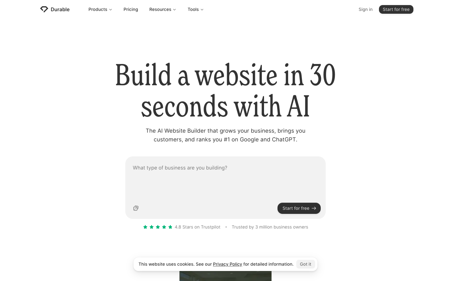 Durable AI website builder: build a website in about 30 seconds