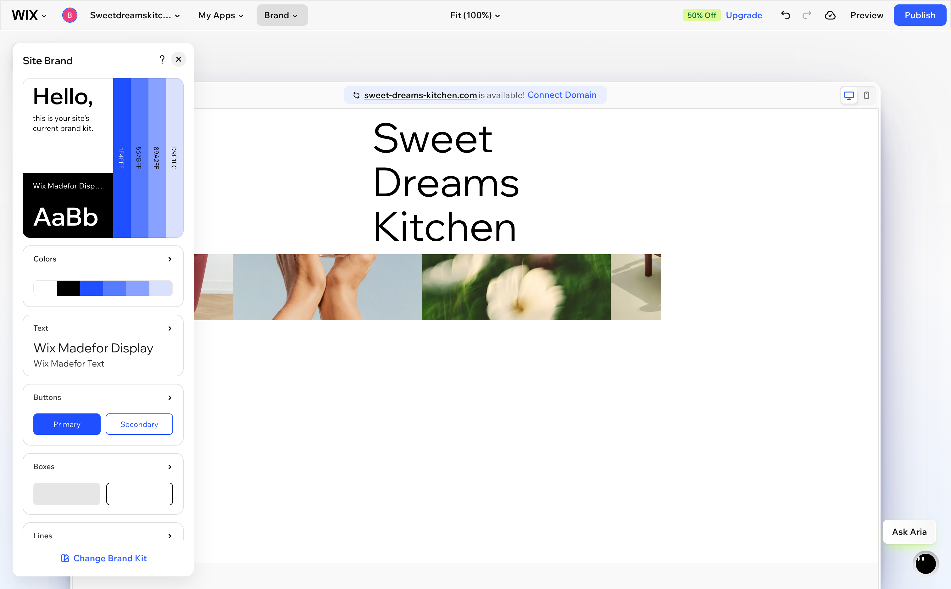 Changing colors and fonts in the Wix Site Brand panel