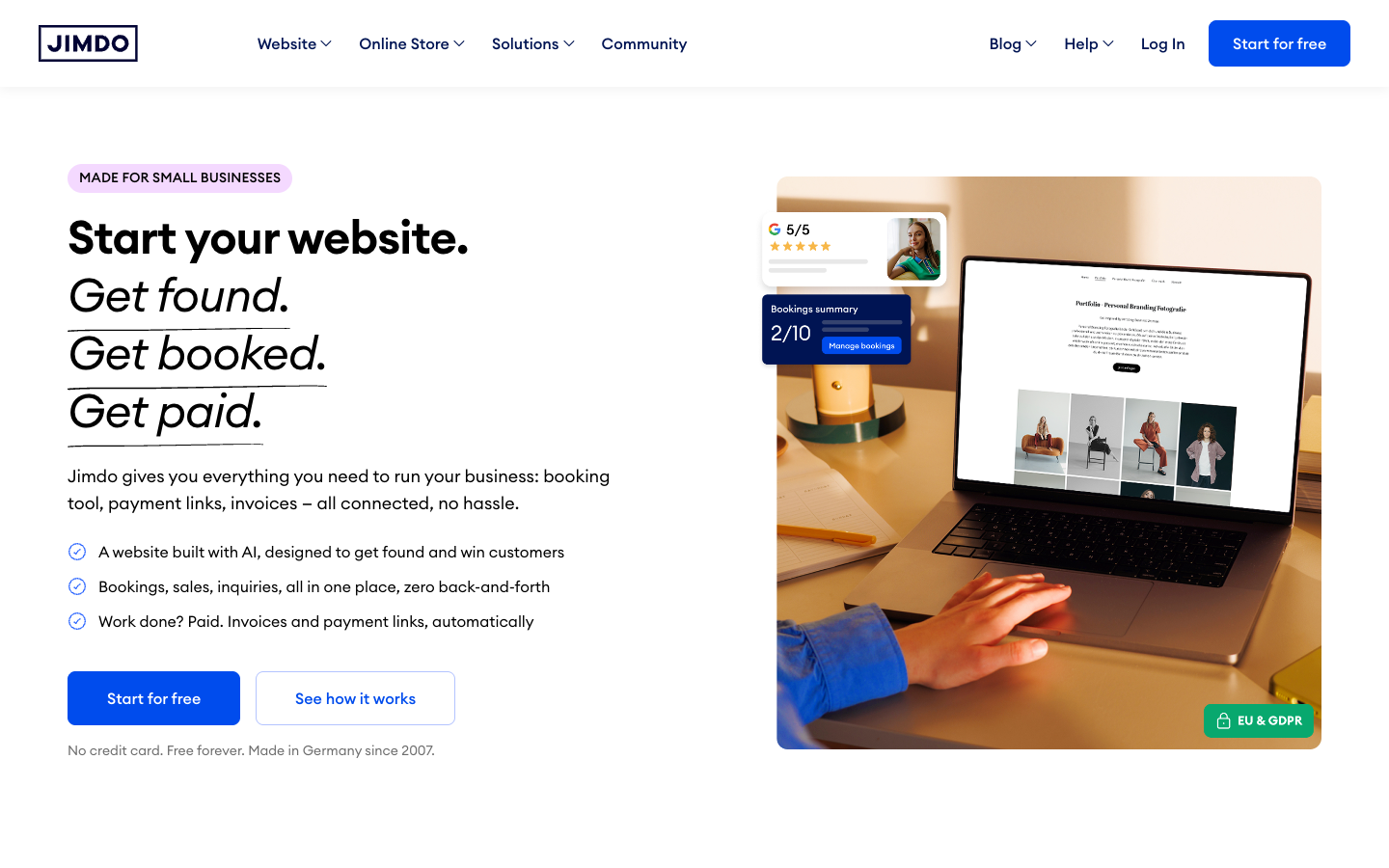 Jimdo AI website builder homepage
