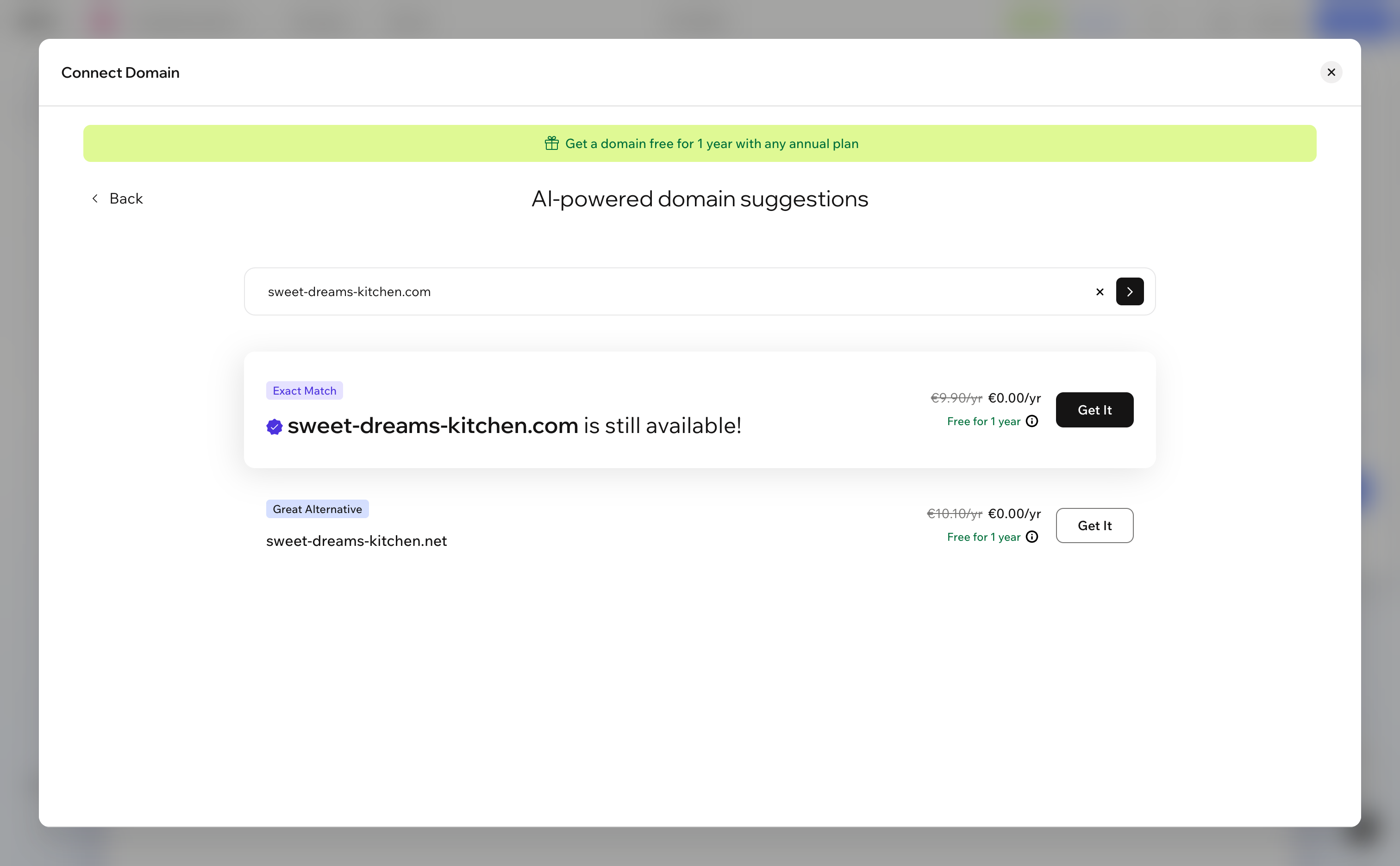 Searching for and buying a domain through Wix