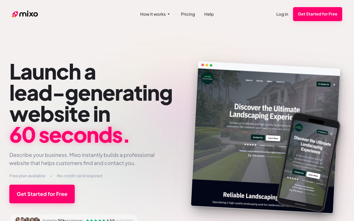 Mixo AI website builder homepage: launch a landing page fast