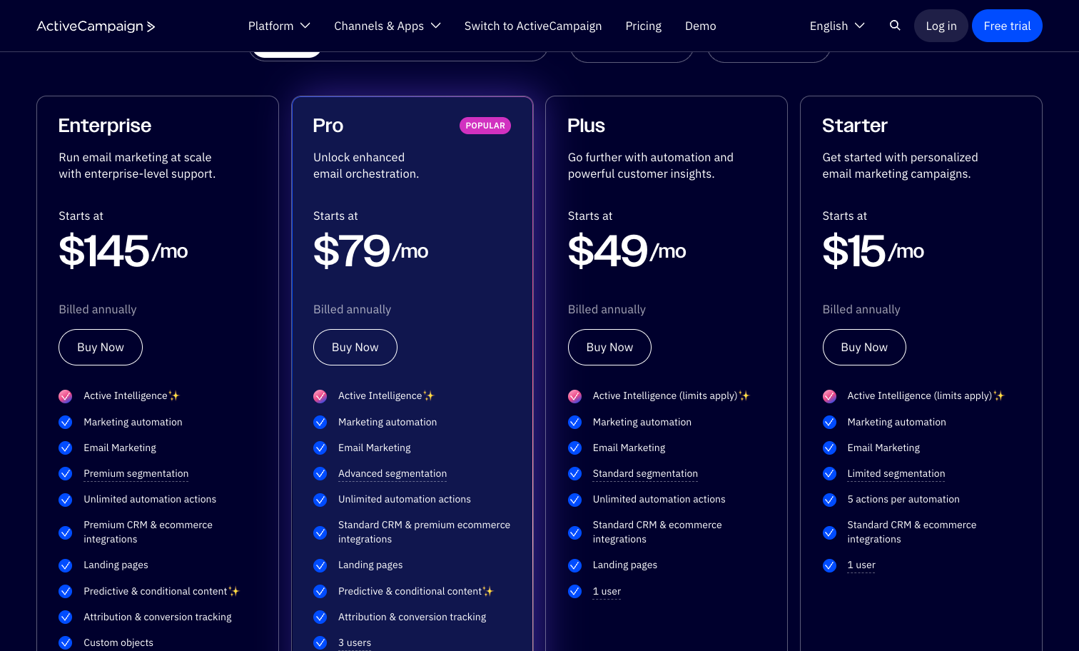 ActiveCampaign pricing plans