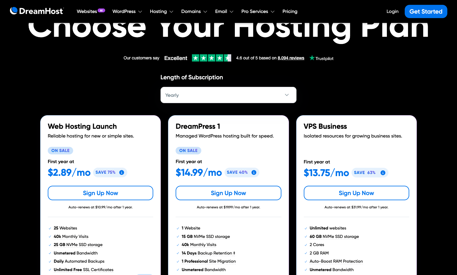 DreamHost hosting plans and pricing