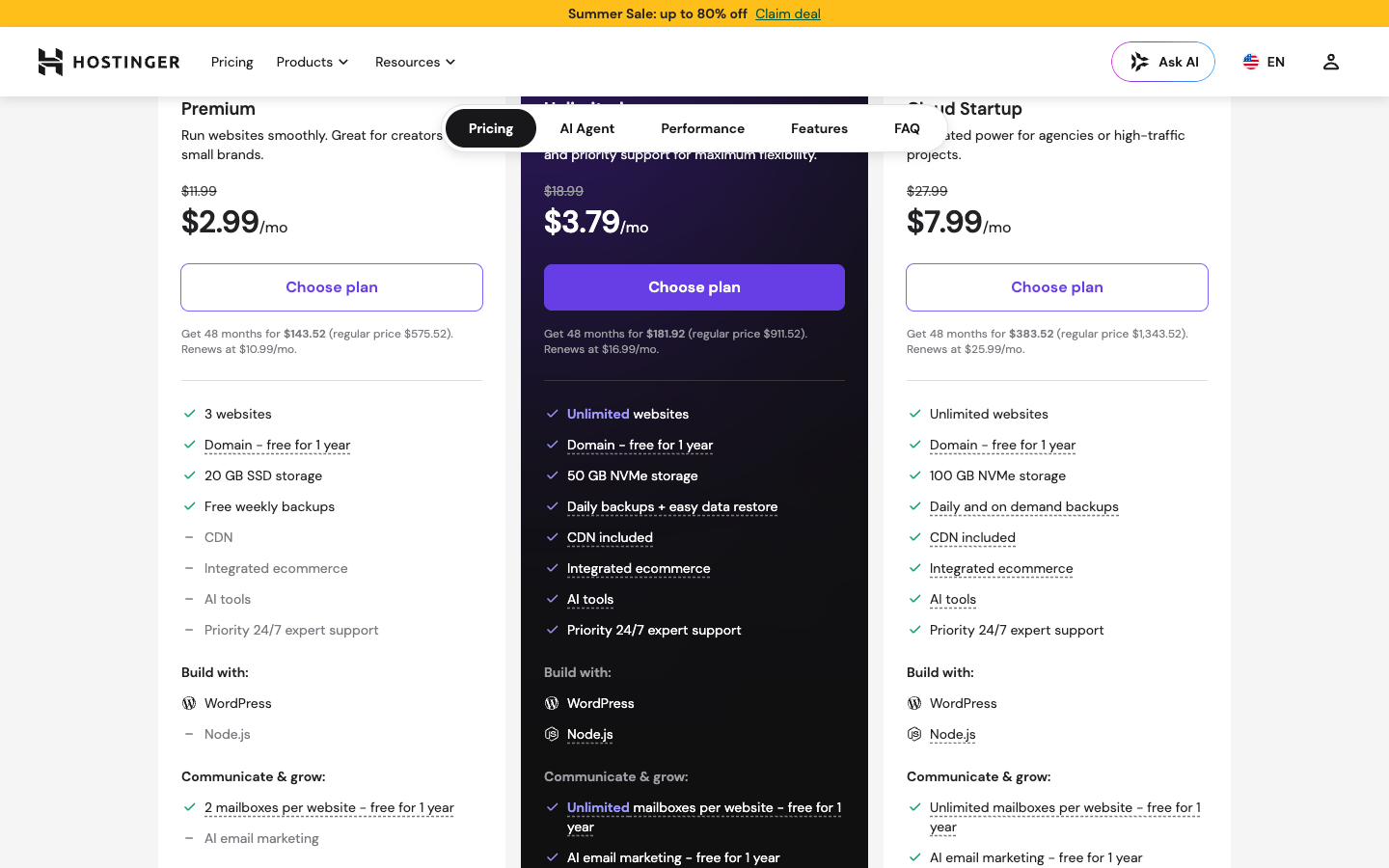Hostinger managed WordPress hosting plans and pricing