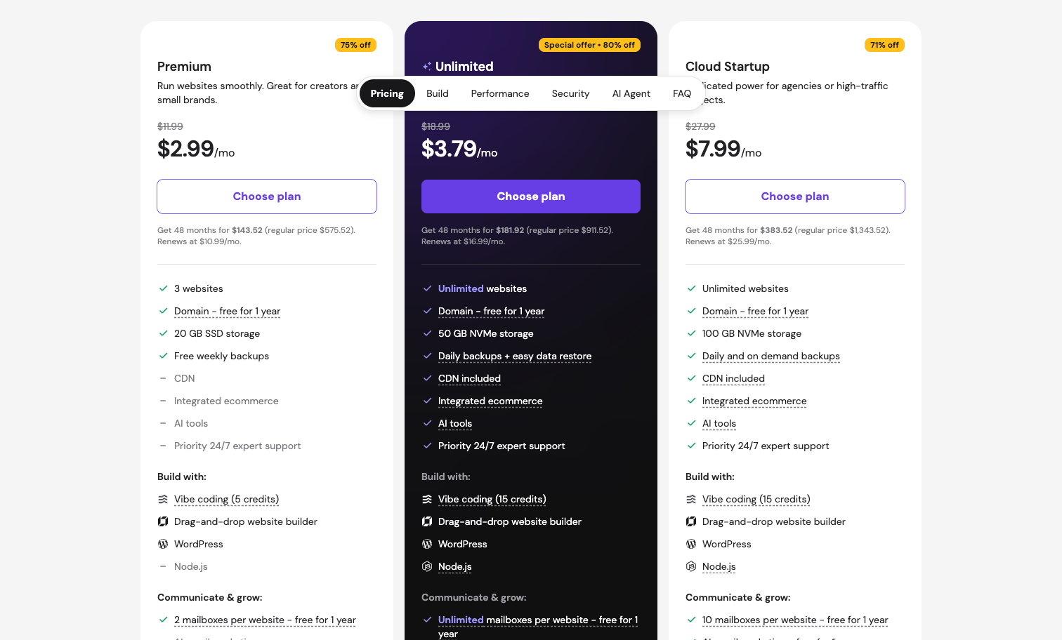 Hostinger web hosting plans and pricing