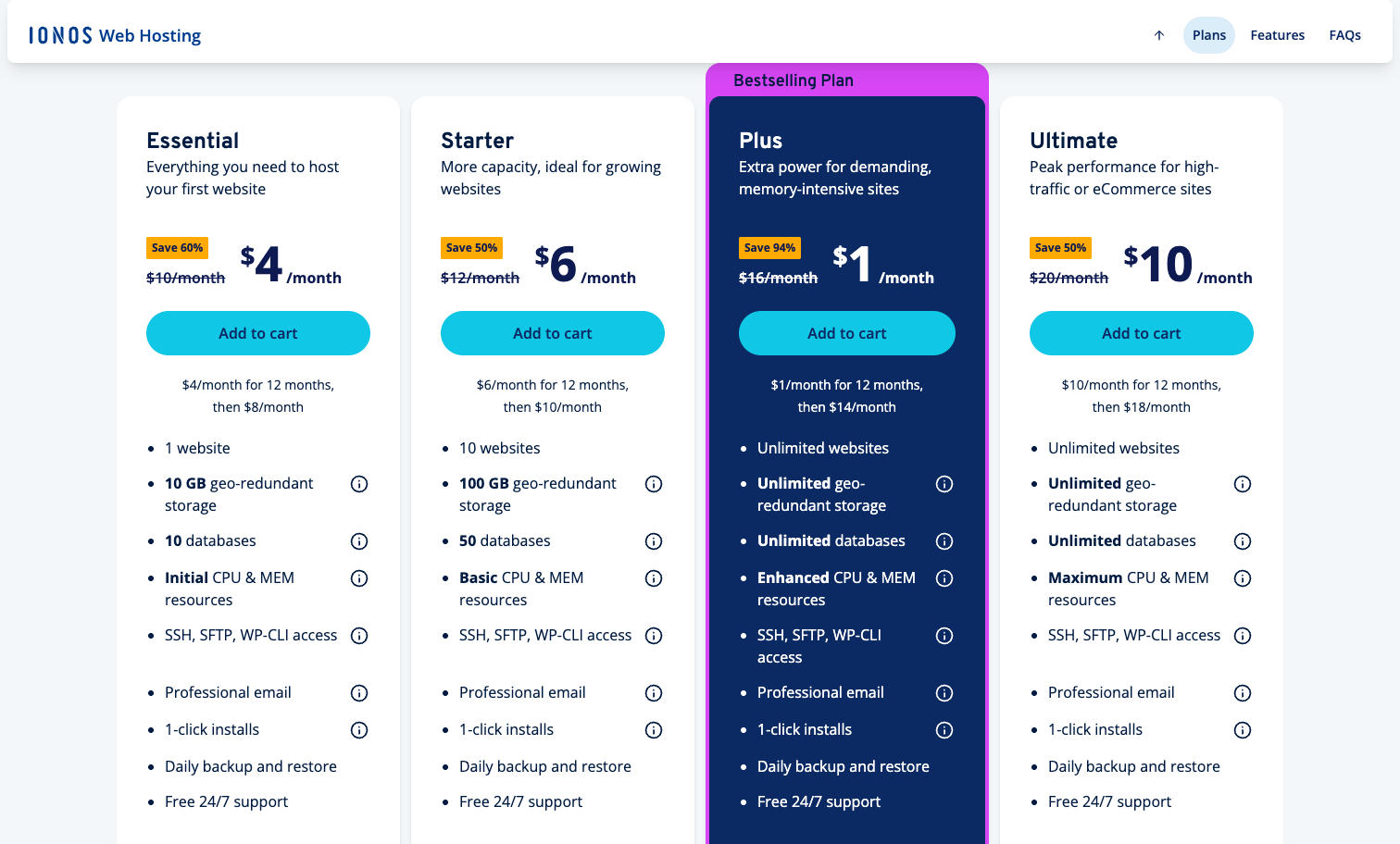 IONOS web hosting plans and pricing