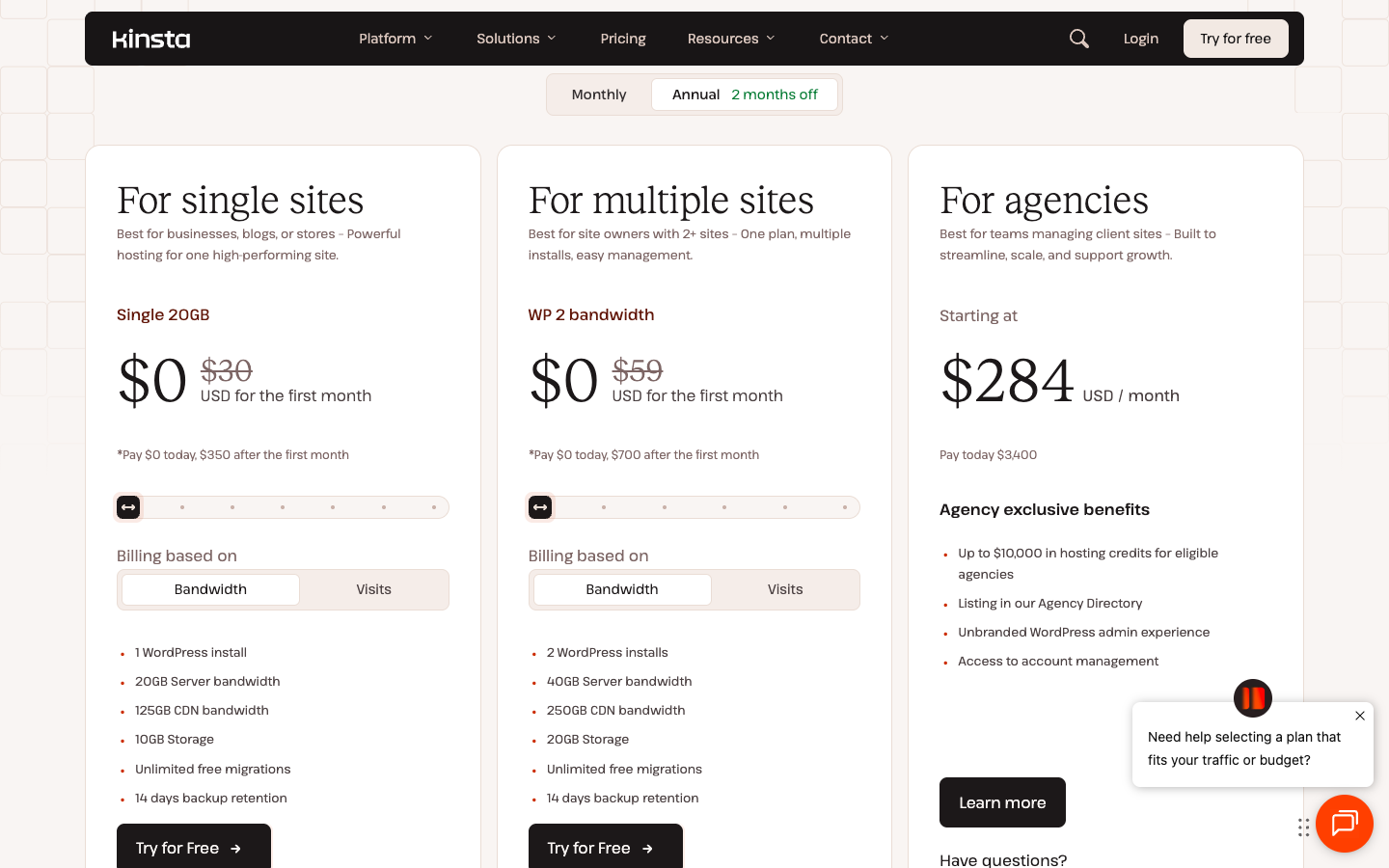 Kinsta managed WordPress hosting plans and pricing