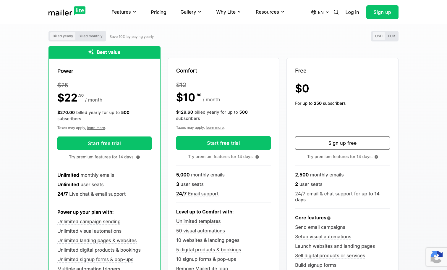 MailerLite pricing plans