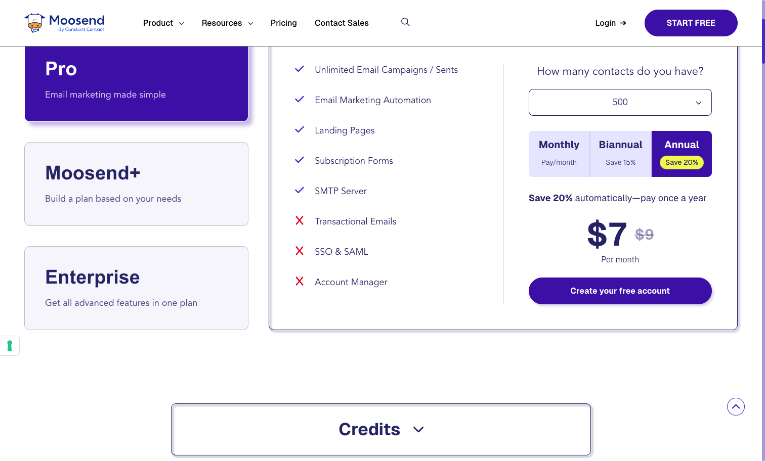 Moosend pricing plans