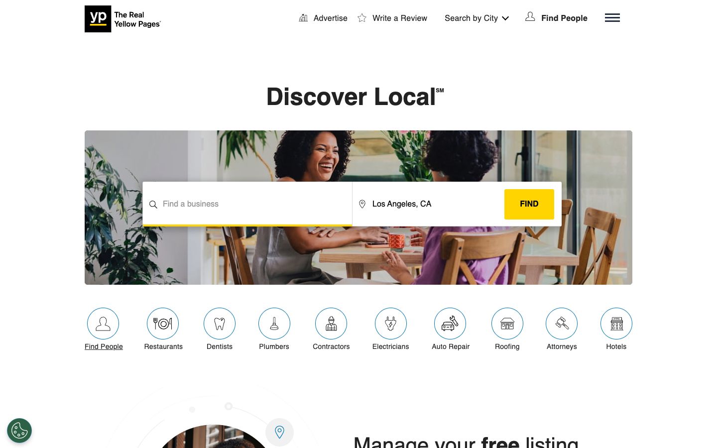 Directory website example: the Yellow Pages homepage