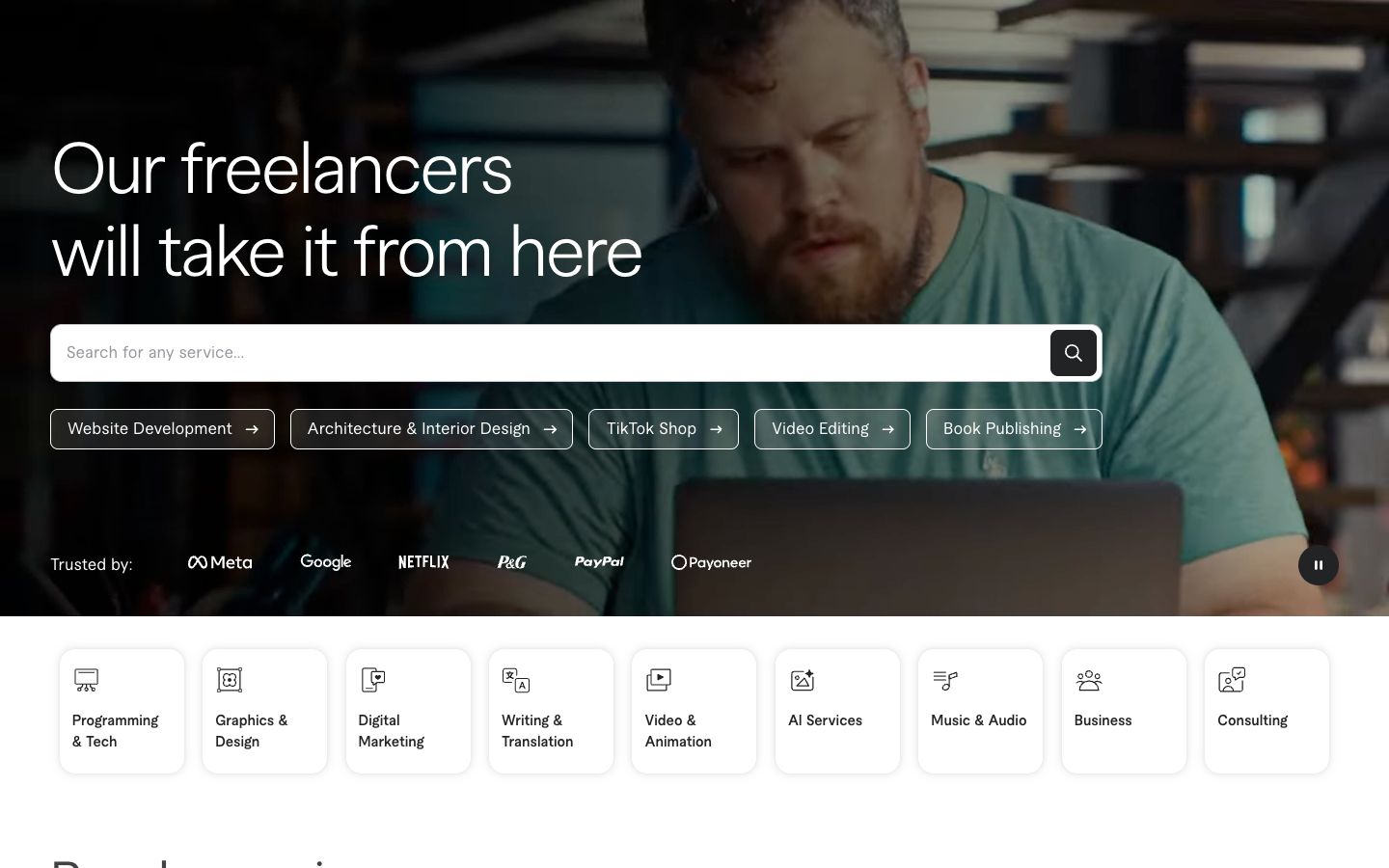 Online marketplace example: the Fiverr homepage