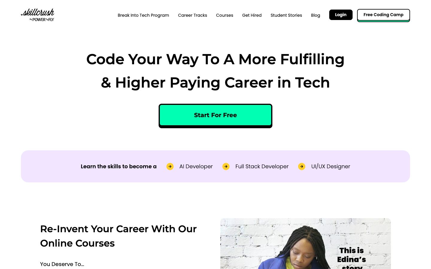 Membership website example: the Skillcrush homepage